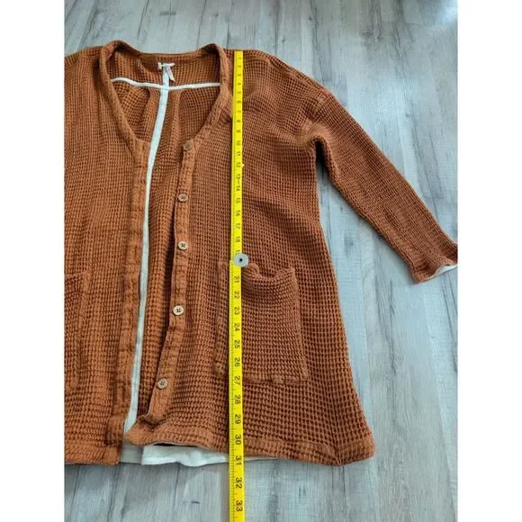 Free People Waffle Knit Oversized Cardi Tunic Copper, Large (B8) - Picture 8 of 8